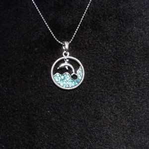 Turquoise rhinestone dolphin pendant
